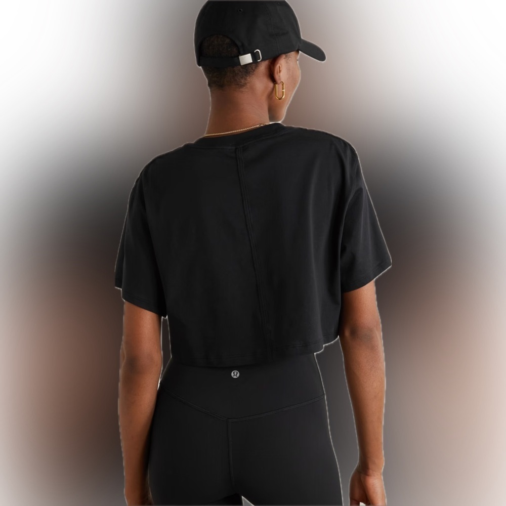 lululemon athletica All Yours Solid Black Loose Yoga Gym Crop T Shirt 4 Baddie